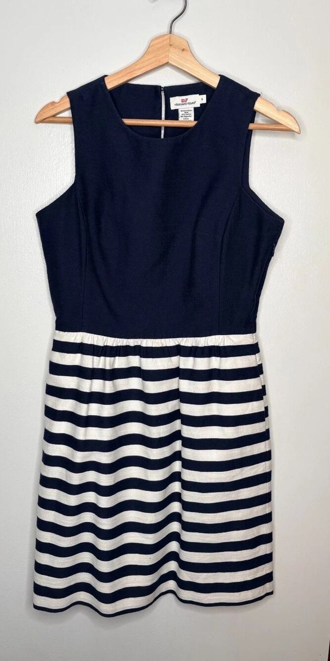 Vineyard Vines Women's Navy White Striped Nautical Sheath Dress Pockets Sz 4
